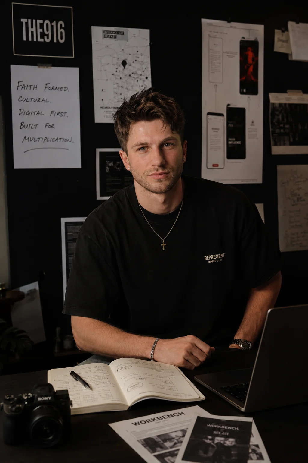 Ged Armstrong at his desk in the THE916 studio.